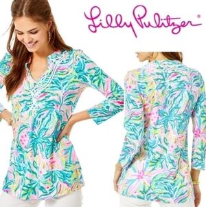 Lilly Pulitzer Women's Kaia Tunic Top in Postcards From Positano Resort Vacation